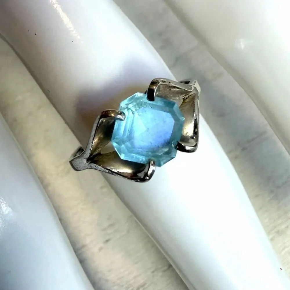 ESPO Sterling Silver Light Blue Faceted Stone Ring